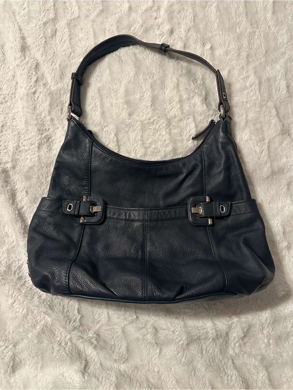 Tignanello Black Pebbled Leather Shoulder Bag